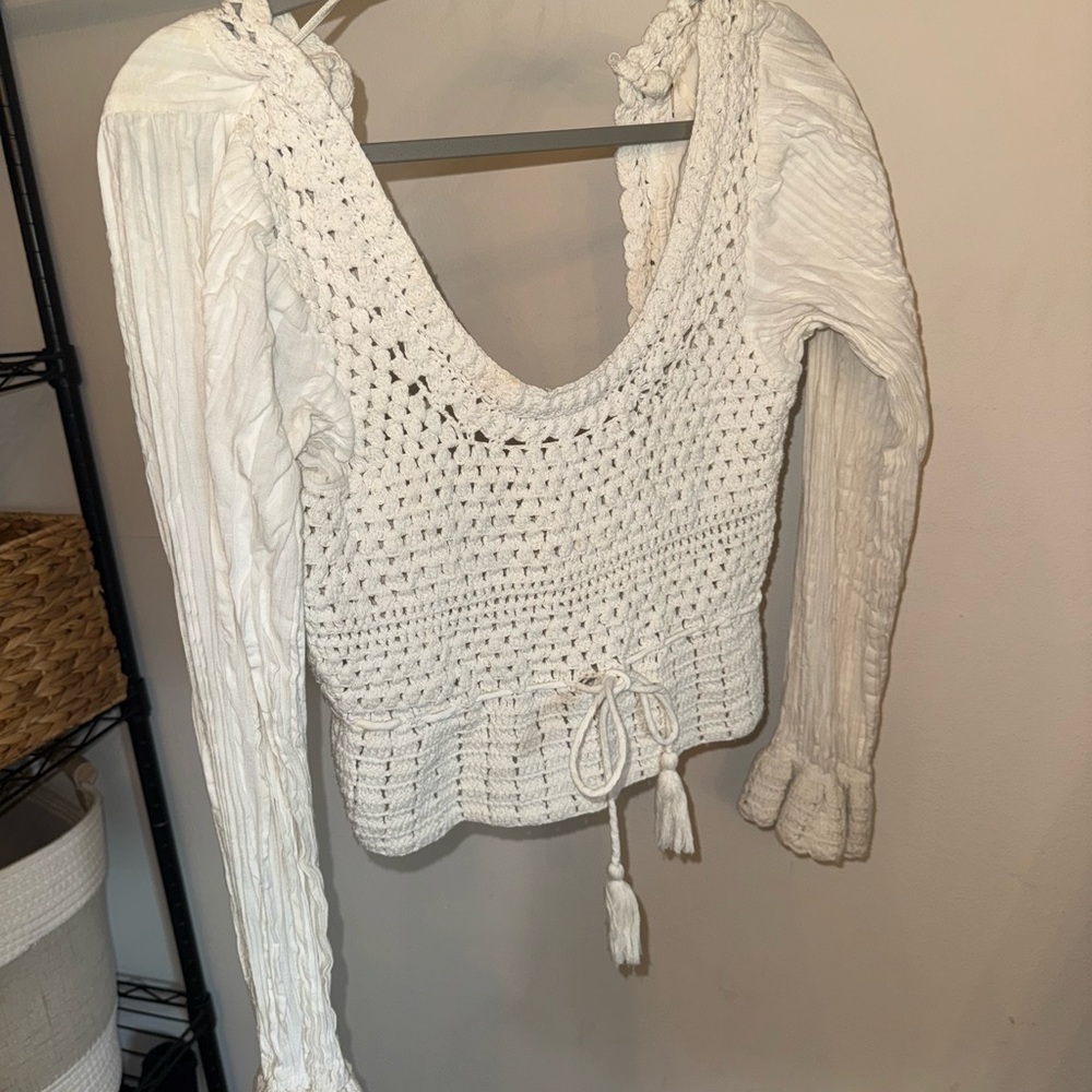 Free People White Crochet Blouse